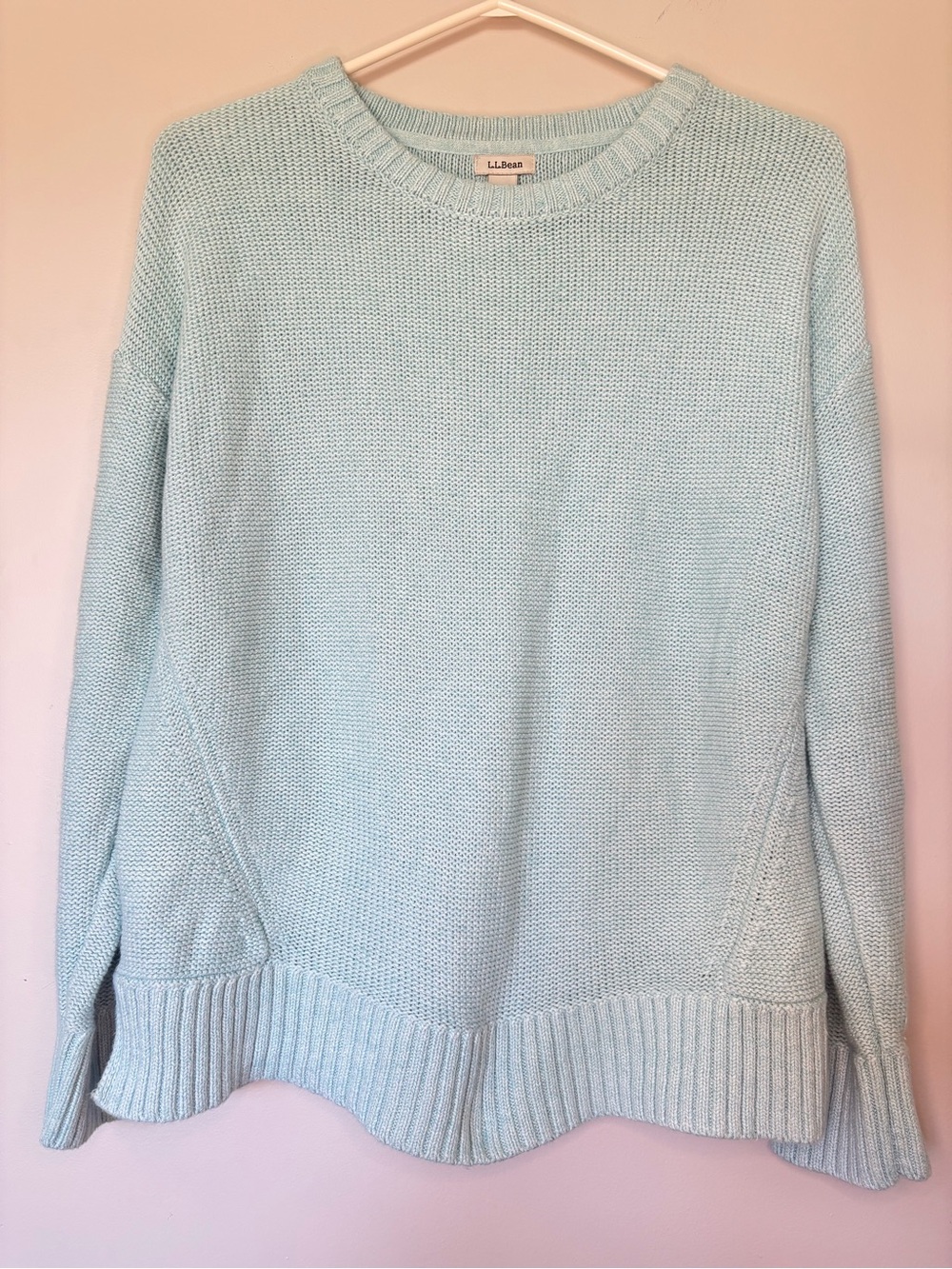 L.L. Bean knit Women’s Crewneck Sweater in Aqua light blue
